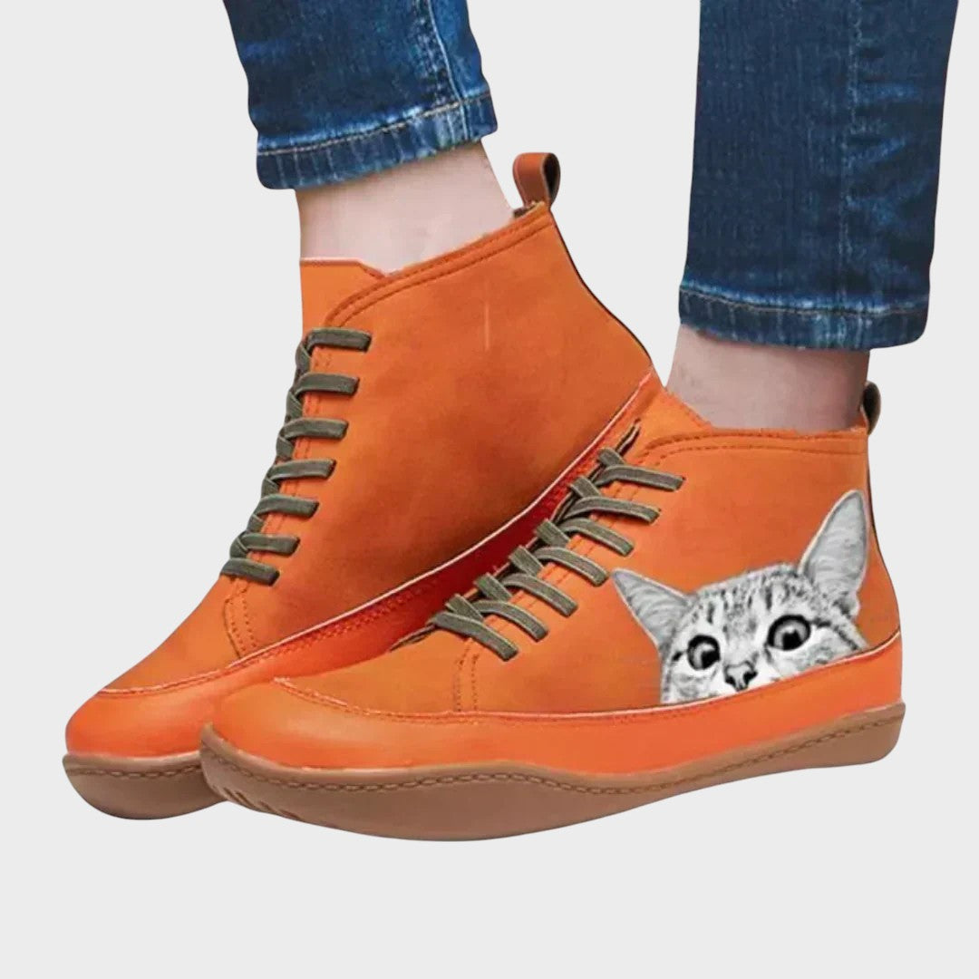 Botas de couro para amantes de gatos feminino