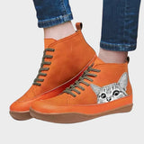 Botas de couro para amantes de gatos feminino