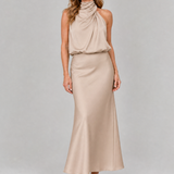 Vestido midi Nopal sem mangas com gola drapeada