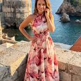 Vestido midi Olivia estampado com cintura franzida
