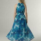 Vestido midi Sylin halter com cintura franzida