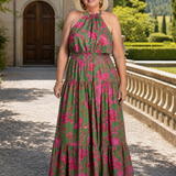 Teresa | Vestido Maxi Halter com Estampado Vibrante