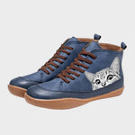 Botas de couro para amantes de gatos feminino