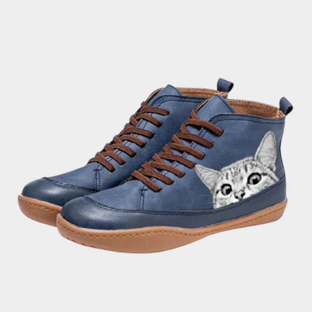 Botas de couro para amantes de gatos feminino