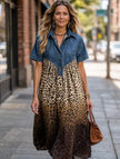 Amora | Vestido maxi animal print com efeito denim