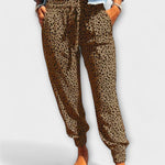 Calças leopardo com pernas largas feminino