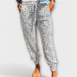 Calças leopardo com pernas largas feminino