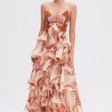 Lorena | Vestido Maxi em Camadas com Estampado Floral