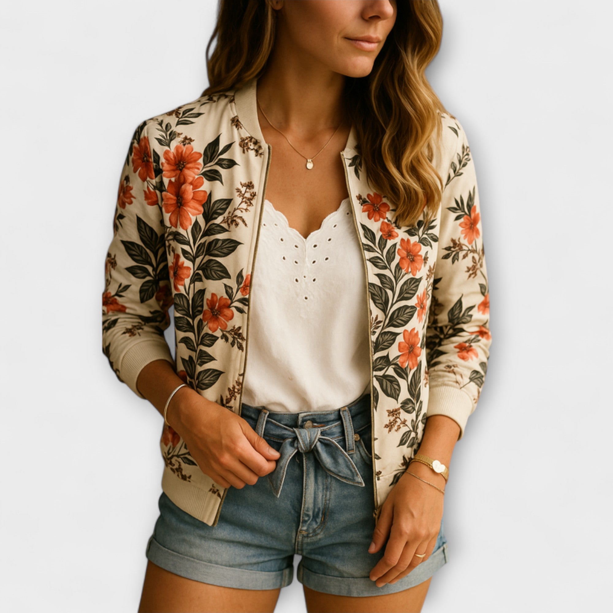 Casaco bomber elegante floral feminino