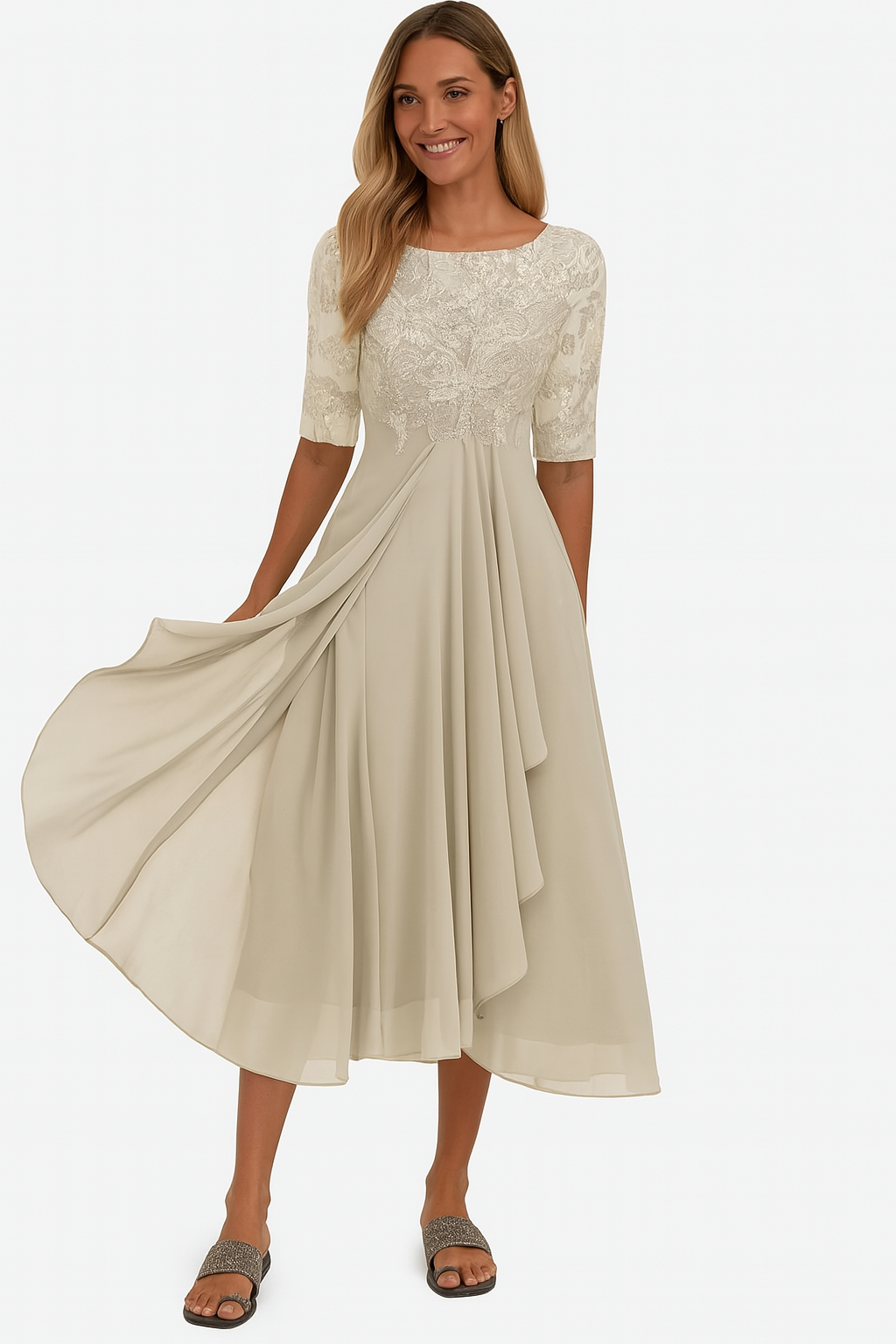 Vestido Renda Manga 3/4 feminino