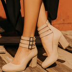 Sapatos de salto alto com tiras múltiplas e sola grossa feminino