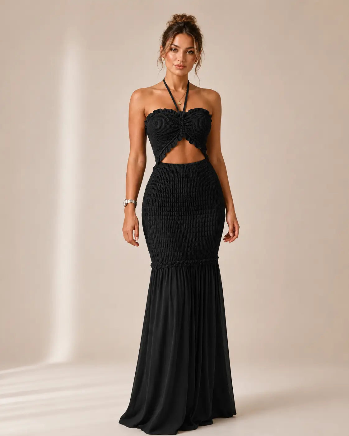 Vestido Alessia – Elegância Fluida com Recorte Frontal