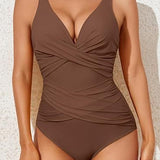 Maiô Feminino Escultor – Decote em V Drapado, Efeito Emagrecente