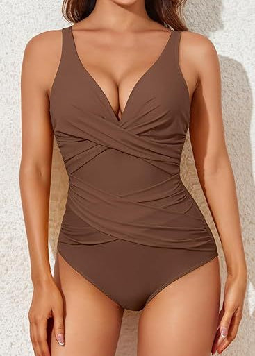 Maiô Feminino Escultor – Decote em V Drapado, Efeito Emagrecente
