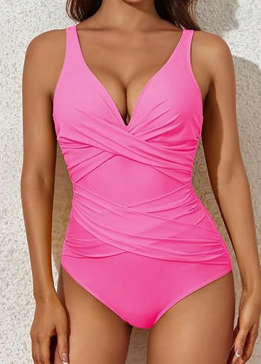 Maiô Feminino Escultor – Decote em V Drapado, Efeito Emagrecente