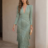 Carolina | Vestido Midi com Franjas em Camadas