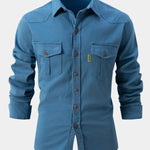 Camisa de Mistura de Denim - Botões masculino