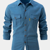 Camisa de Mistura de Denim - Botões masculino