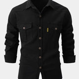Camisa de Mistura de Denim - Botões masculino