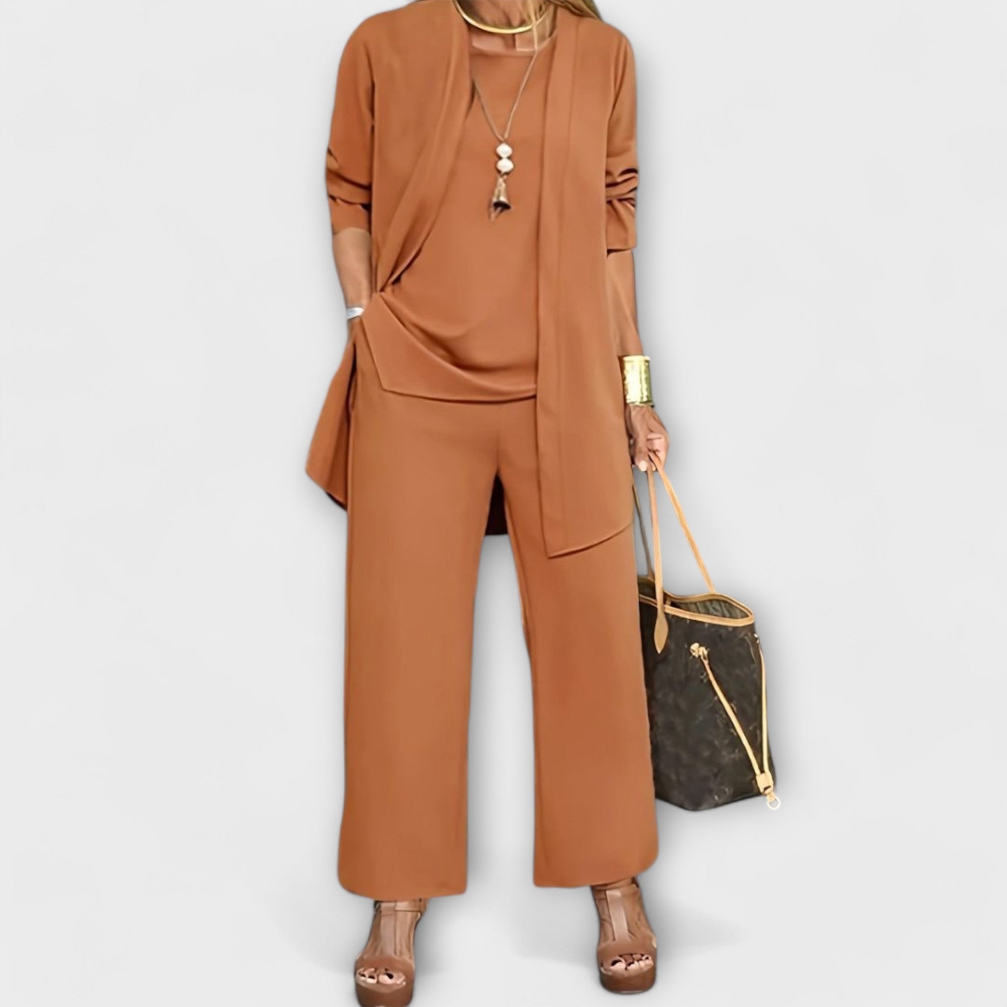 Conjunto casual de três peças feminino