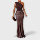 Vestido de cetim assimétrico feminino