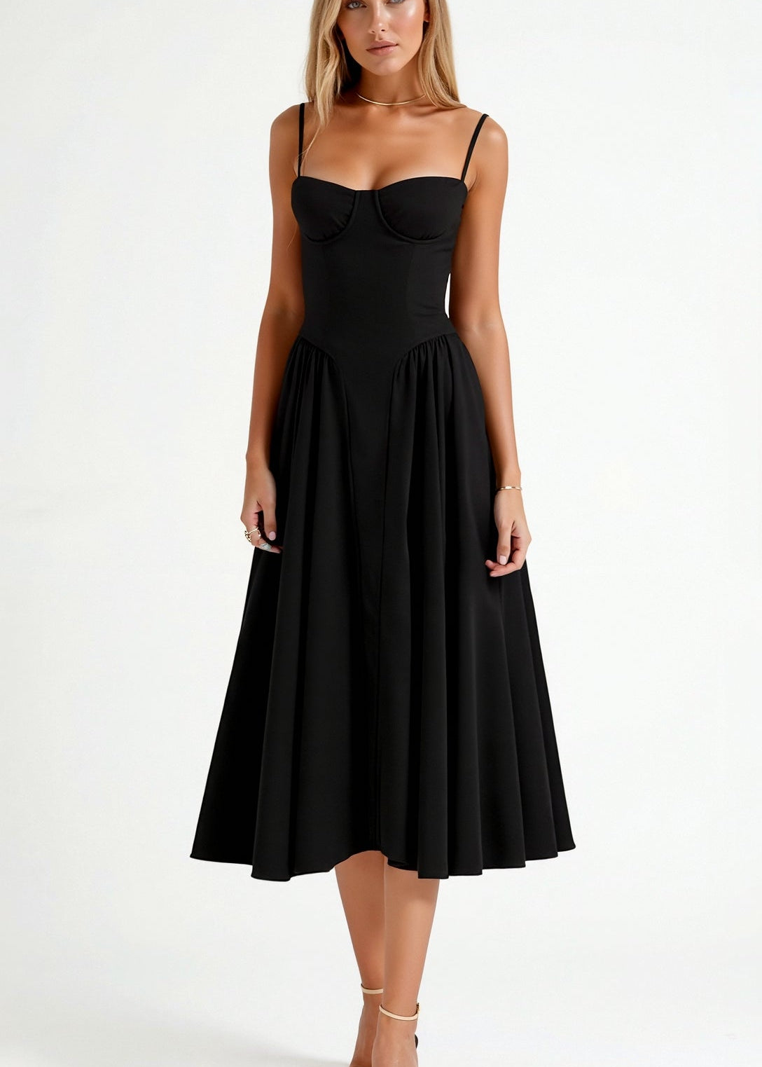 Vestido midi corpete estruturado feminino