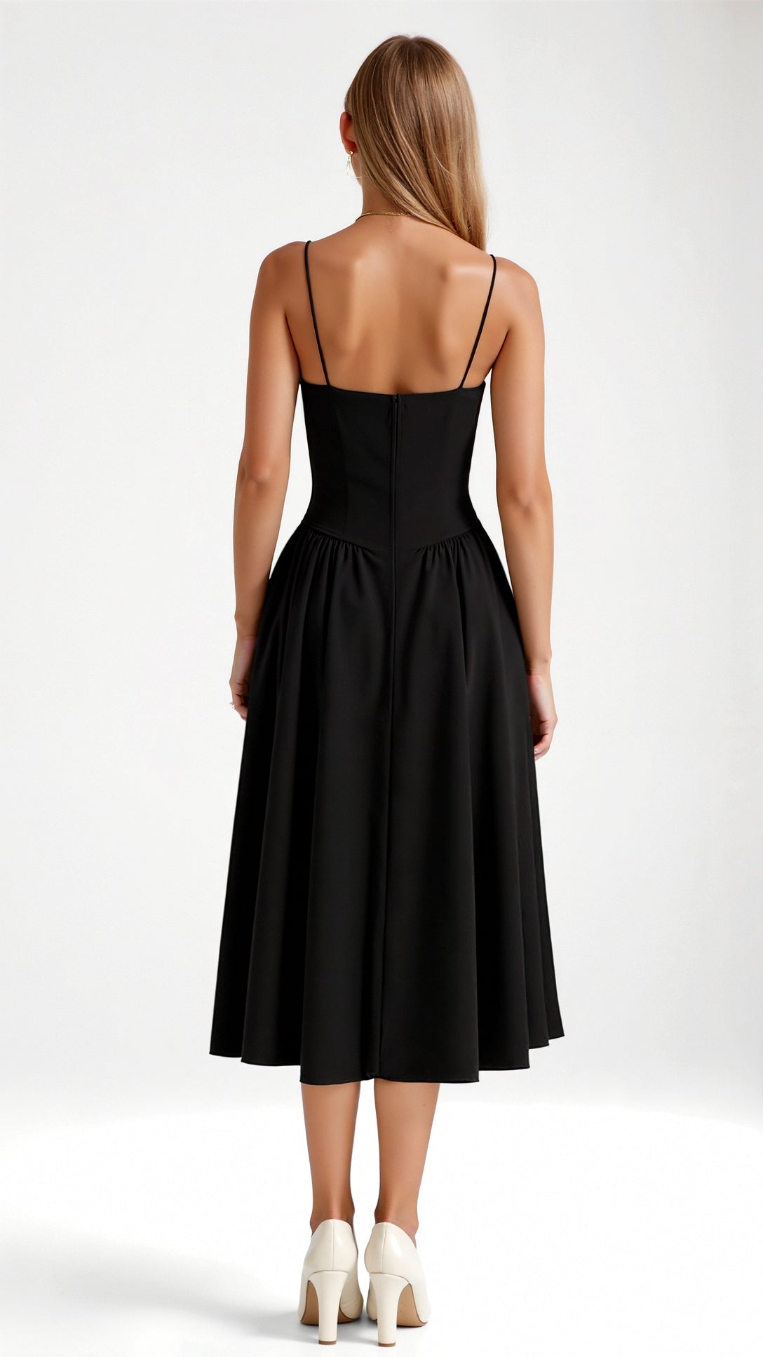Vestido midi corpete estruturado feminino