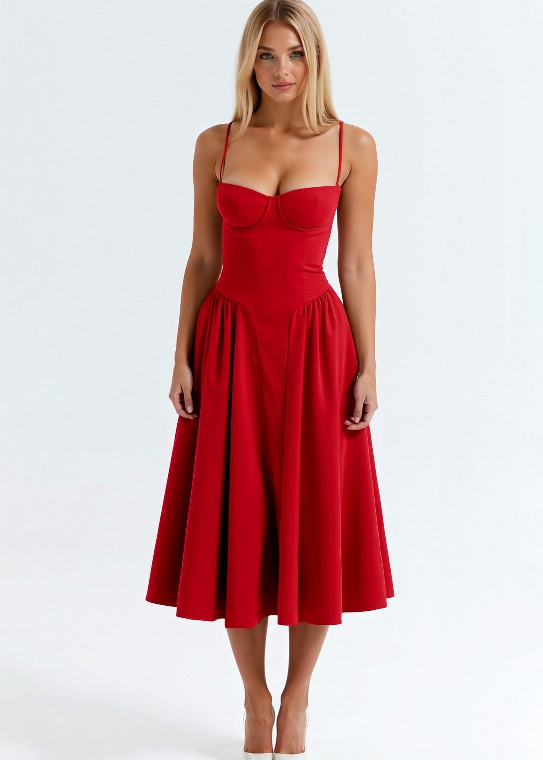 Vestido midi corpete estruturado feminino