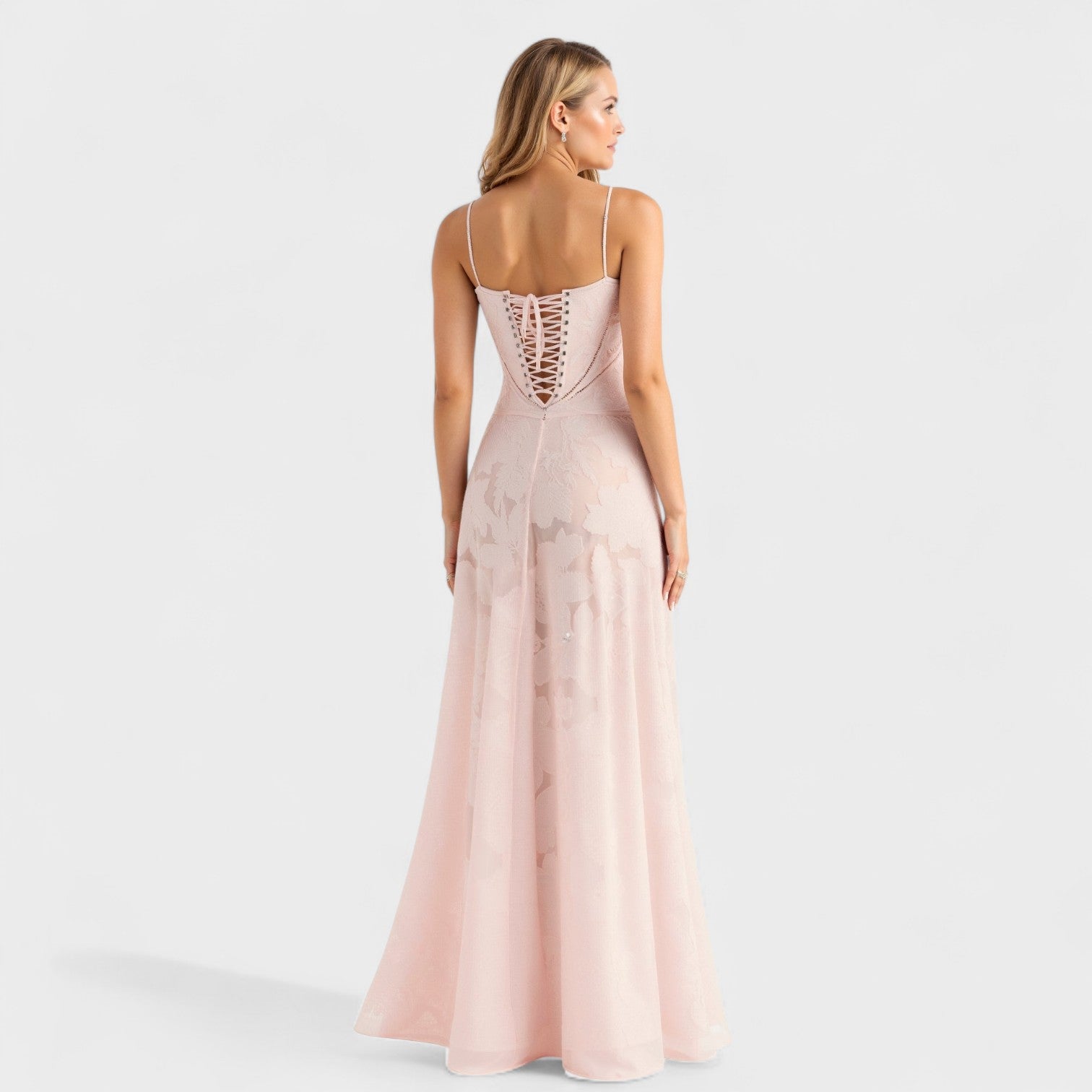 Vestido maxi em renda floral feminino