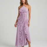 Leonor | Vestido longo plissado com volantes
