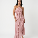 Leonor | Vestido longo plissado com volantes