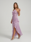 Leonor | Vestido longo plissado com volantes