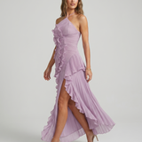 Leonor | Vestido longo plissado com volantes