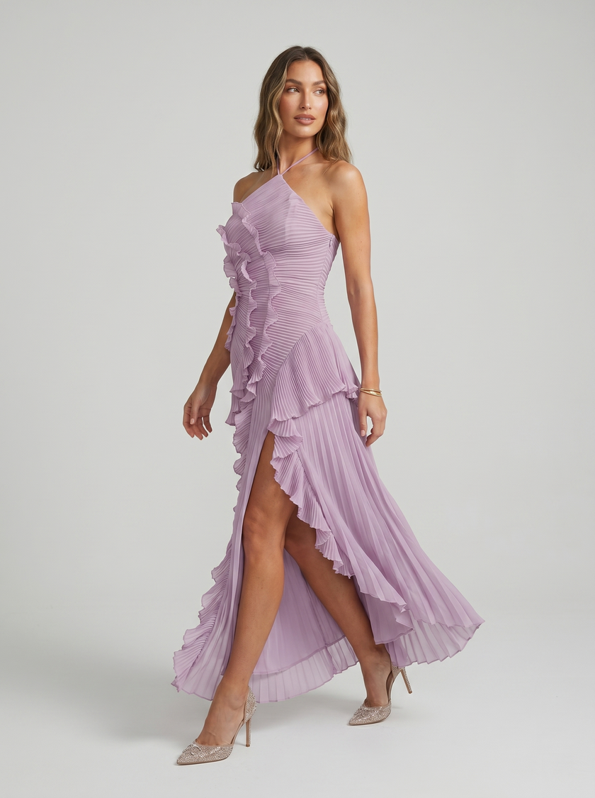 Leonor | Vestido longo plissado com volantes
