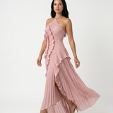 Leonor | Vestido longo plissado com volantes