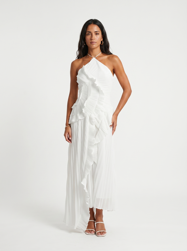 Leonor | Vestido longo plissado com volantes