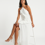 Leonor | Vestido longo plissado com volantes