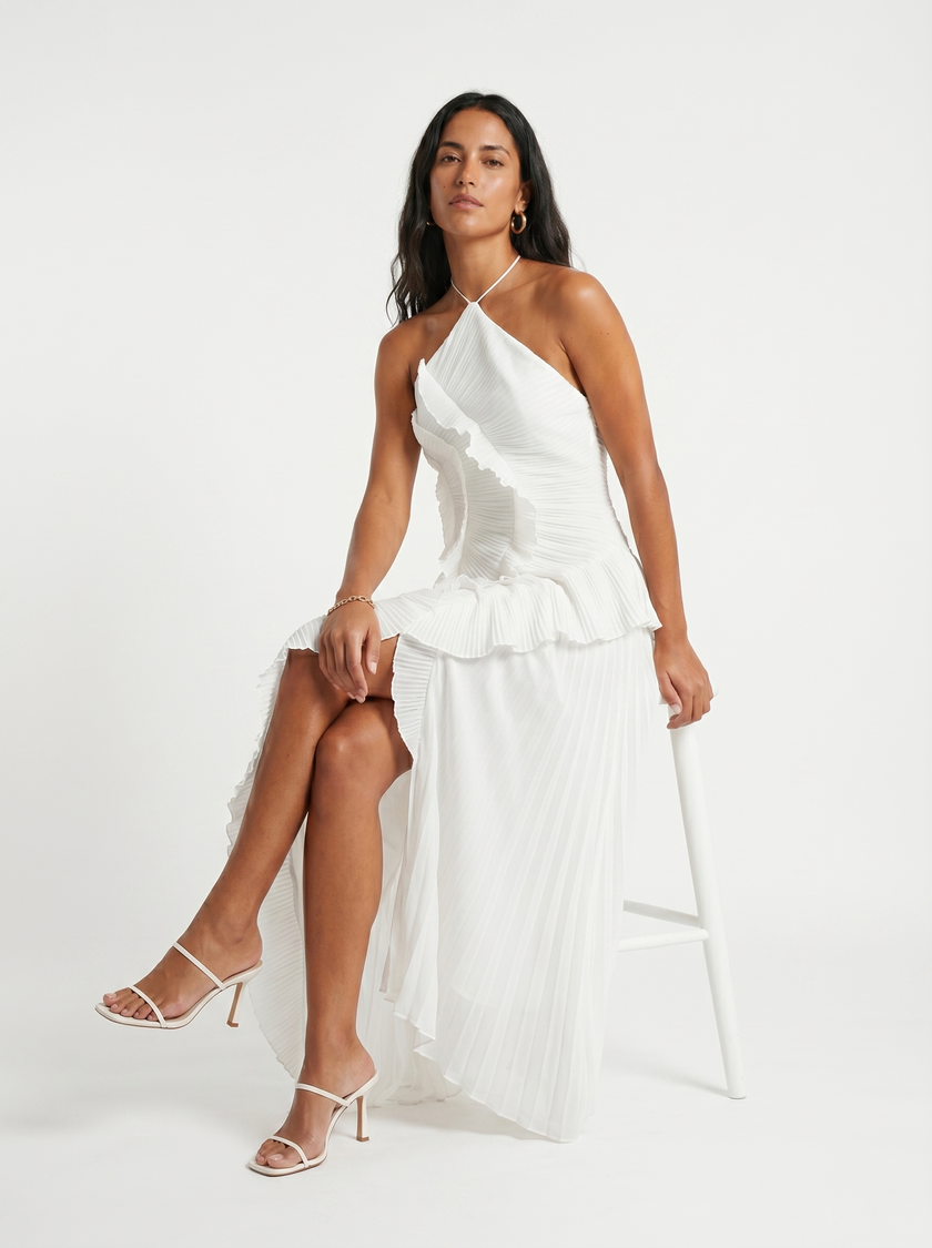 Leonor | Vestido longo plissado com volantes