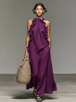 Alessandra | Vestido maxi fluido com folhos