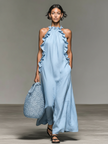 Alessandra | Vestido maxi fluido com folhos