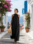 Alessandra | Vestido maxi fluido com folhos