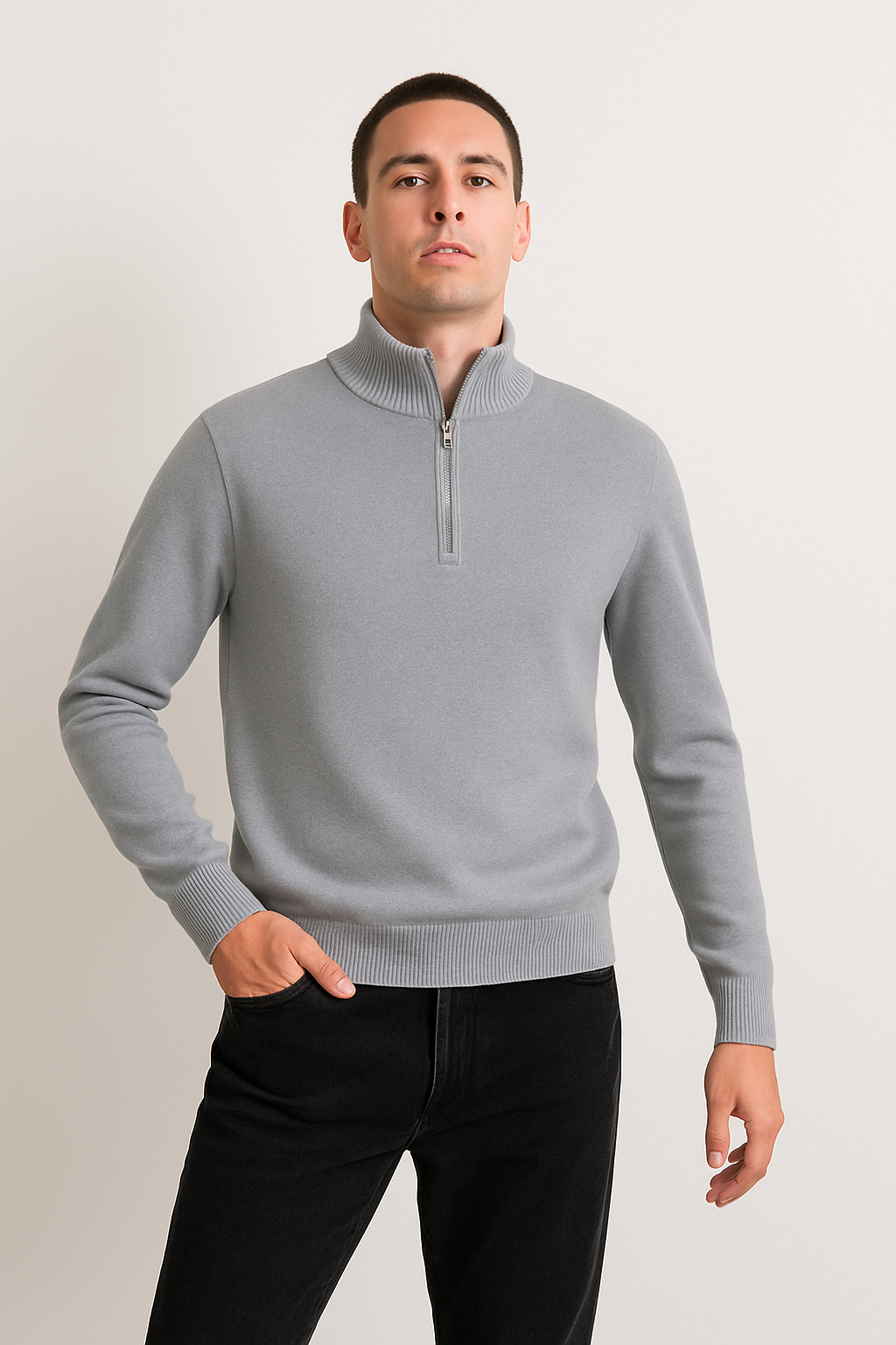 Pullover de Malha - Meio Zíper masculino