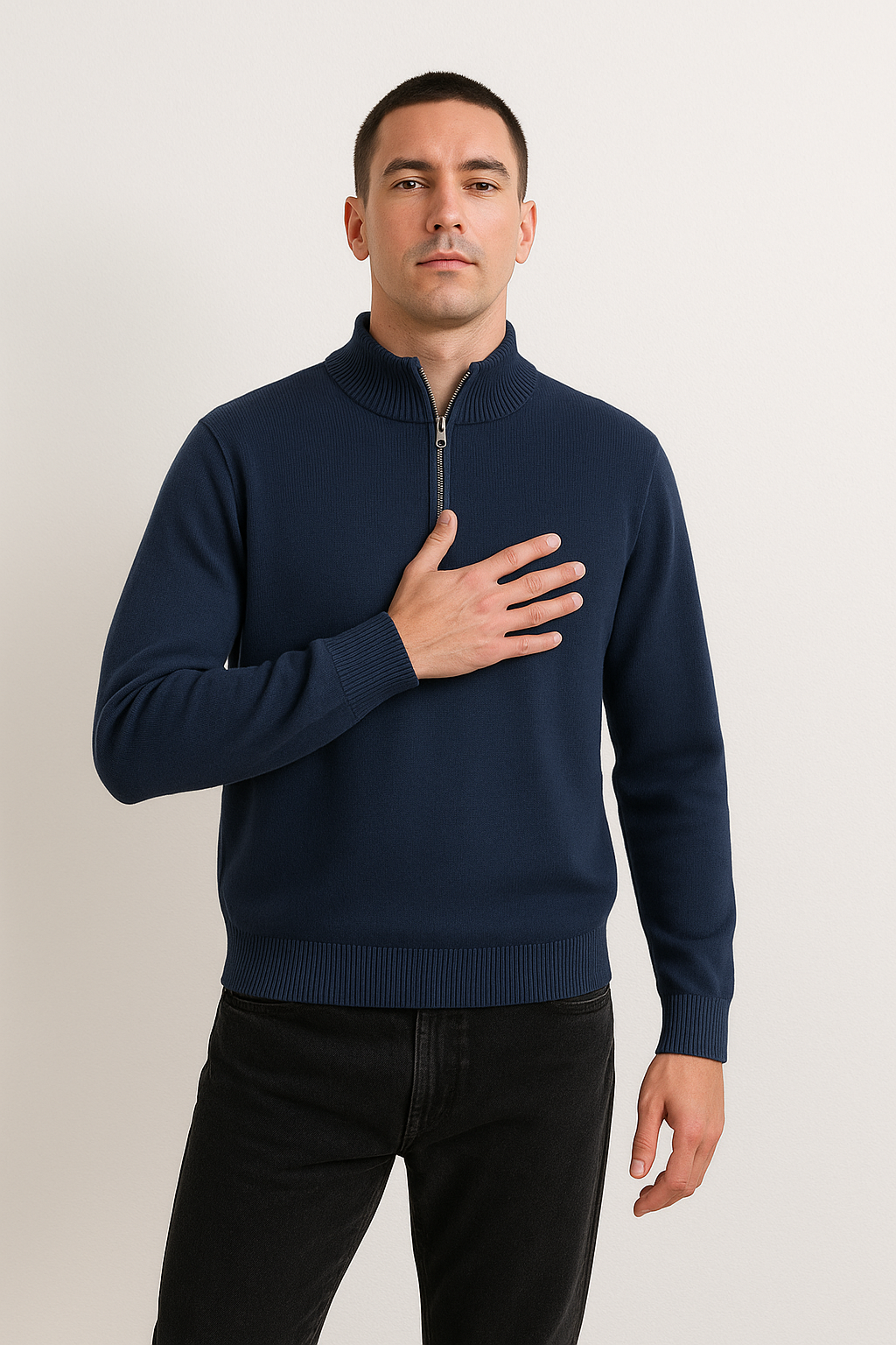 Pullover de Malha - Meio Zíper masculino