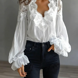 Laceva | Blusa com Renda Floral e Mangas Lanternas