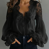 Laceva | Blusa com Renda Floral e Mangas Lanternas