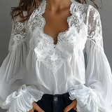 Laceva | Blusa com Renda Floral e Mangas Lanternas