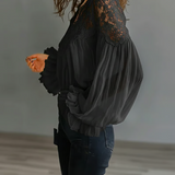 Laceva | Blusa com Renda Floral e Mangas Lanternas