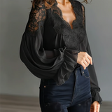 Laceva | Blusa com Renda Floral e Mangas Lanternas