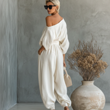 Lisa | Top suave com ombros à mostra e calças tapered
