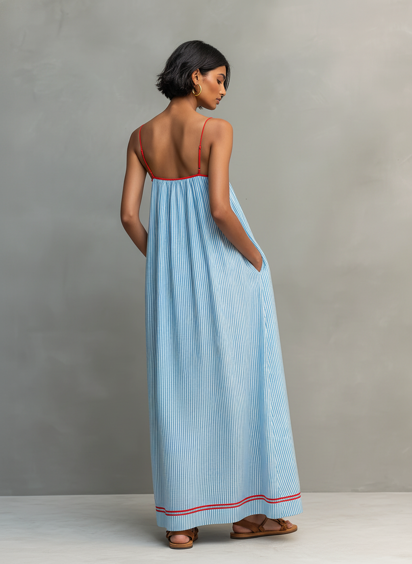Chiara | Vestido maxi de alças com contraste